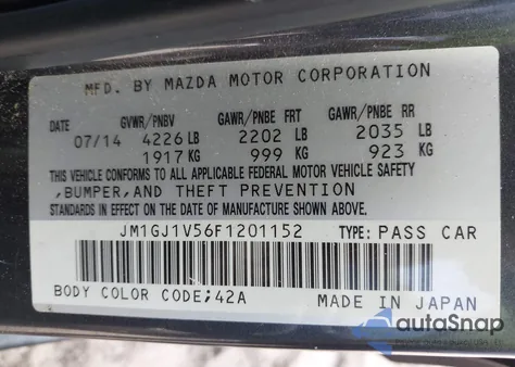 2015 Mazda Mazda6 I Touring from USA, damaged, VIN JM1GJ1V56F1201152